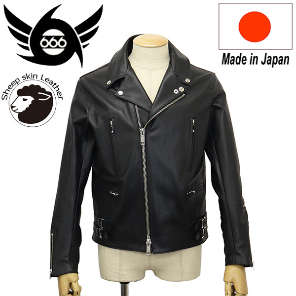 正規取扱店 666 LEATHER WEAR LJM-1TF タイトフィット U.K. サイドベルト シープスキン ライダースジャケット 日本製  BLACK