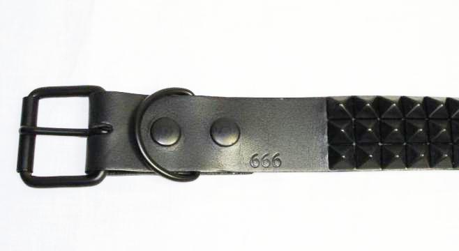 正規取扱店666 Studded Gear 666スタッデッドギア　3連スモールピラミッドスタッズベルト　ブラックレザーxブラックスタッズ