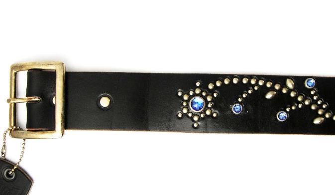 正規取扱HTC #585 Flower Silver Studs Belt(フラワーシルバースタッズベルト) ブラックレザーxライトブルーストーン