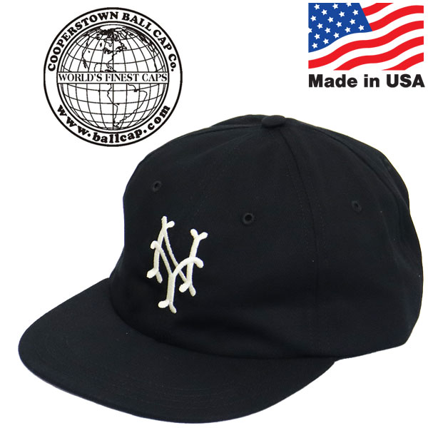 正規取扱店 Cooperstown Ball Cap (クーパーズタウンボールキャップ) NYCC1947 ニューヨーク キュウバーンズ  1947年モデル ロゴキャップ BLACK NW アメリカ製 CT004