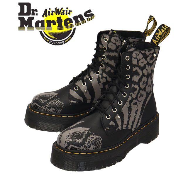 正規取扱店 Dr.Martens (ドクターマーチン) 27669001 JADON ジェイドン 8ホール レザーブーツ BLACK x ZINC  GREY ANIMAL CLASH