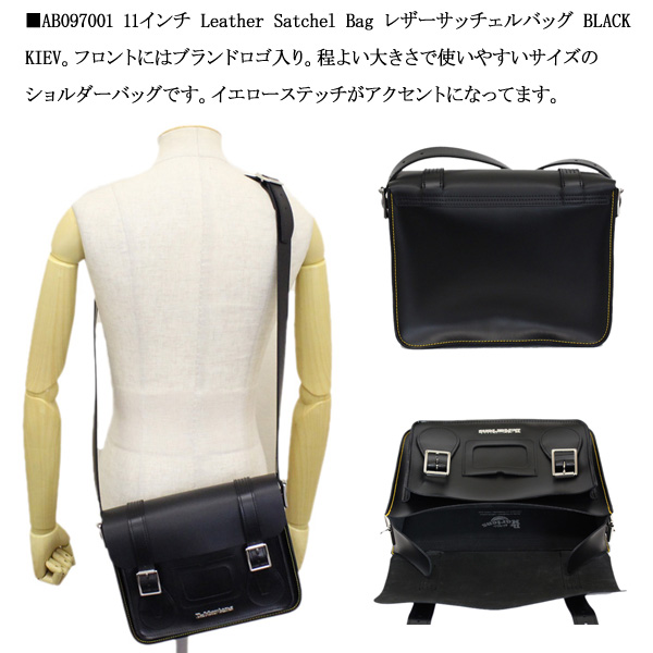 正規取扱店 Dr.Martens (ドクターマーチン) AB097001 11インチ Leather Satchel Bag レザーサッチェルバッグ  BLACK KIEV