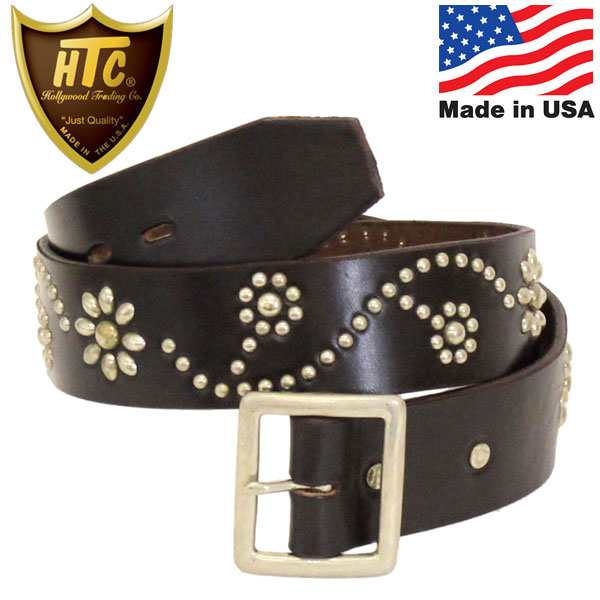 正規取扱HTC（Hollywood trading Company) #24 FLOWER BELT(フラワーベルト)　ブラックレザー×シルバースタッズ