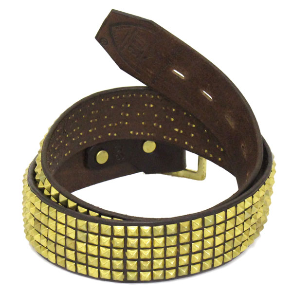 正規取扱HTC　#14　5 row Pyramid　Brass Studs Belt(5連ピラミッドブラススタッズベルト)　ダークブラウン