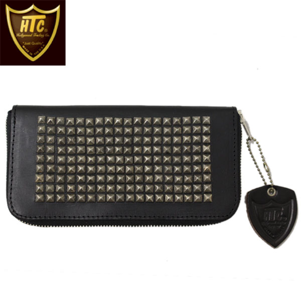 正規取扱店 HTC(Hollywood Trading Company) #14 T-1 Pyramid Silver Studs ZIPPER  LONG WALLET (ピラミッドシルバースタッズ ジッパーロングウォレット) ブラックレザー