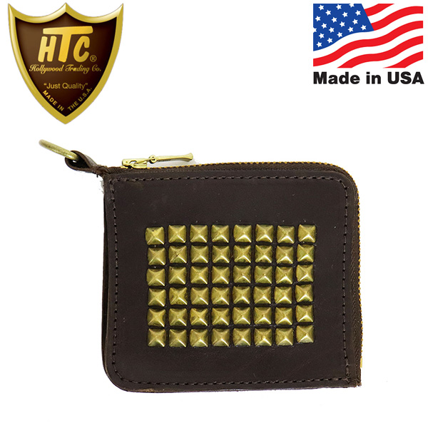 正規取扱店 HTC(Hollywood Trading Company) T-5 Wallet #14 カードケース  ダークブラウンレザーxブラススタッズ