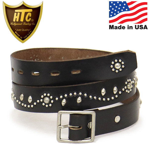 正規取扱店 HTC(Hollywood Trading Company) Belt #SN-32 Studs 1.25 W/End 1.25インチ  ベルト ブラックレザーxシルバースタッズ