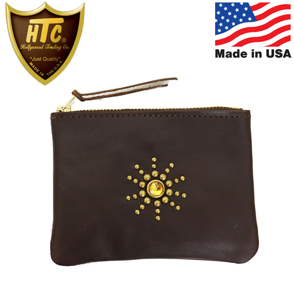 正規取扱店 HTC(Hollywood Trading Company) Pouch Wallet #STARBURST ポーチウォレット  ダークブラウンレザーxブラススタッズxイエローストーン