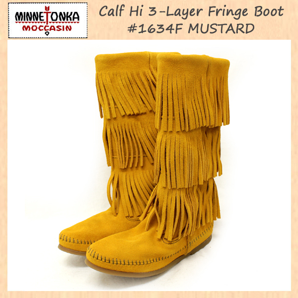 正規取扱店 MINNETONKA(ミネトンカ)Calf Hi 3-Layer Fringe Boot(カーフハイ3レイヤーフリンジブーツ)#1634F MUSTARD レディース MT085