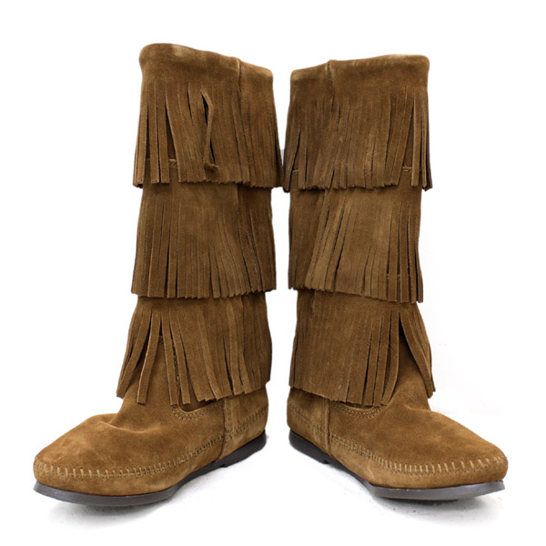 正規取扱店 MINNETONKA(ミネトンカ)Calf Hi 3-Layer Fringe Boot(カーフハイ3レイヤーフリンジブーツ)#1638 DUSTYBROWN レディース MT054