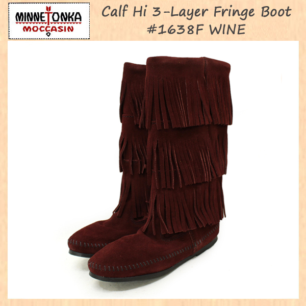 正規取扱店 MINNETONKA(ミネトンカ)Calf Hi 3-Layer Fringe Boot(カーフハイ3レイヤーフリンジブーツ)#1638F WINE レディース MT086