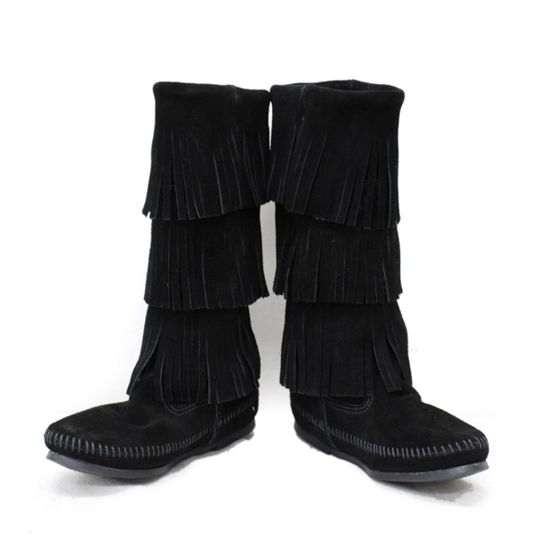 正規取扱店 MINNETONKA(ミネトンカ)Calf Hi 3-Layer Fringe Boot(カーフハイ3レイヤーフリンジブーツ)#1639 BLACK レディース MT055