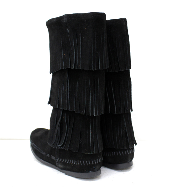 正規取扱店 MINNETONKA(ミネトンカ)Calf Hi 3-Layer Fringe Boot(カーフハイ3レイヤーフリンジブーツ)#1639 BLACK レディース MT055