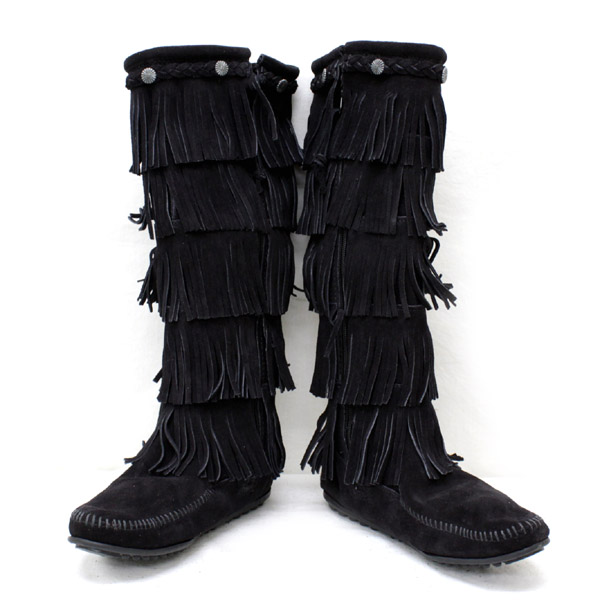 正規取扱店 MINNETONKA(ミネトンカ)5-Layer Fringe Boot(5レイヤーフリンジブーツ)#1659 BLACK レディース MT058