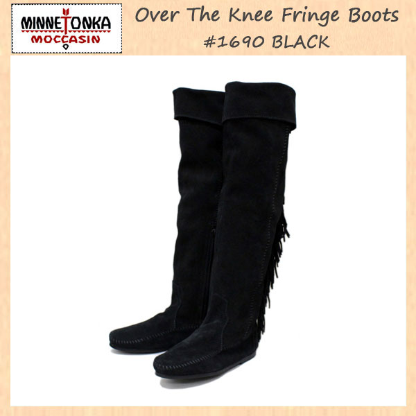 正規取扱店 MINNETONKA(ミネトンカ) Over The Knee Fringe Boots(オーバーニーフリンジブーツ) #1690 BLACK レディース MT226