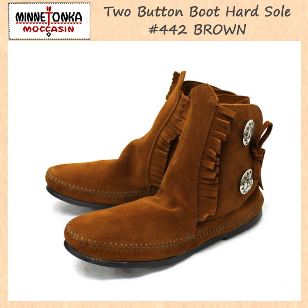 正規取扱店 MINNETONKA(ミネトンカ)Two Button Boot Hard Sole(トゥーボタンブーツハードソール)#442 BROWN レディース MT093