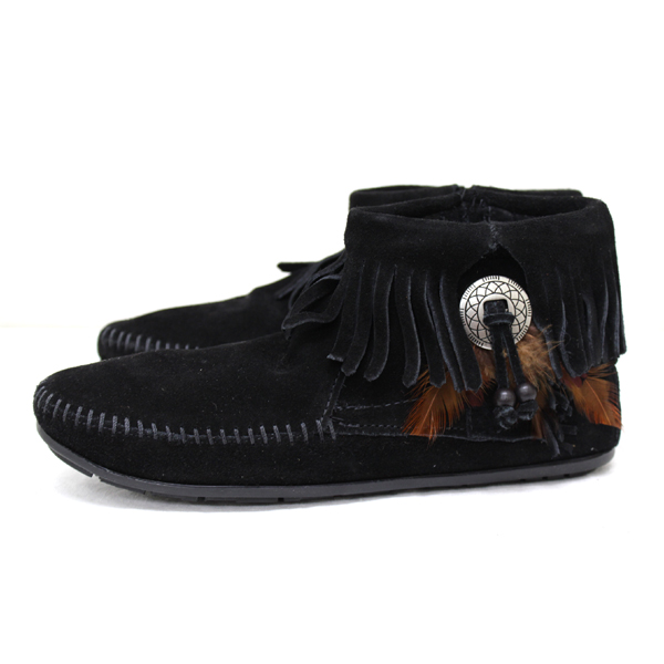 正規取扱店 MINNETONKA(ミネトンカ) Concho Feather Side Zip Boot(コンチョフェザーサイドジップブーツ)#520 BLACK レディースMT045
