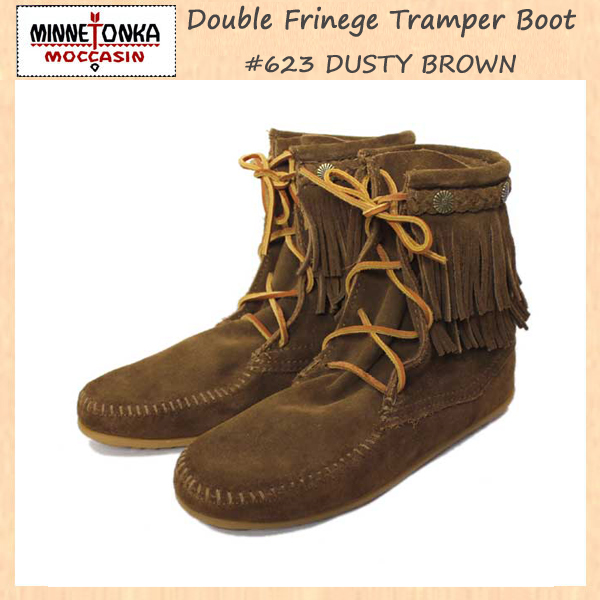 正規取扱店 MINNETONKA(ミネトンカ)Double FringeTramper Boot(ダブルフリンジ トランパーブーツ)#623 BLACK レディース MT034