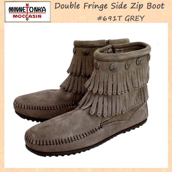 正規取扱店 MINNETONKA(ミネトンカ)Double Fringe Side Zip Boot(ダブルフリンジ サイドジップブーツ)#691T GREY レディース MT020