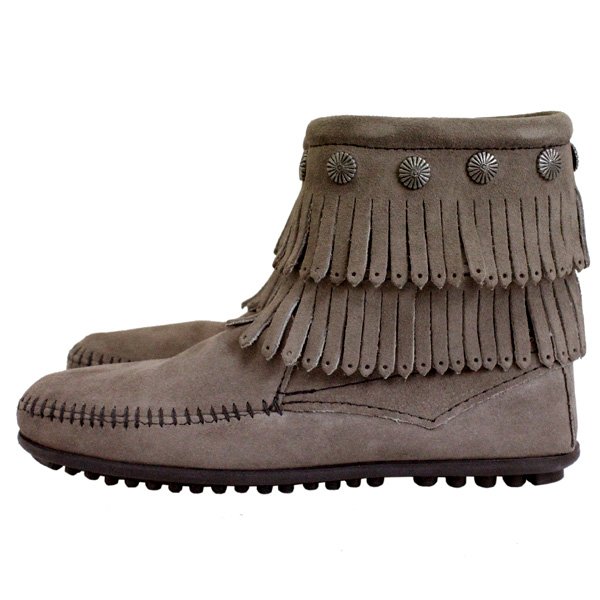 正規取扱店 MINNETONKA(ミネトンカ)Double Fringe Side Zip Boot(ダブルフリンジ サイドジップブーツ)#691T GREY レディース MT020