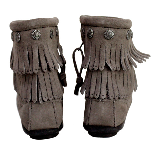 正規取扱店 MINNETONKA(ミネトンカ)Double Fringe Side Zip Boot(ダブルフリンジ サイドジップブーツ)#691T GREY レディース MT020