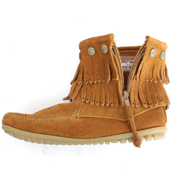 正規取扱店 MINNETONKA(ミネトンカ)Double Fringe Side Zip Boot(ダブルフリンジ サイドジップブーツ)#692 BROWN レディース MT019