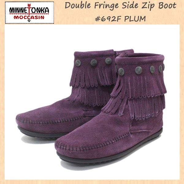 正規取扱店 MINNETONKA(ミネトンカ) Double Fringe Side Zip Boot(ダブルフリンジ サイドジップブーツ) #692F PLUM レディース MT233