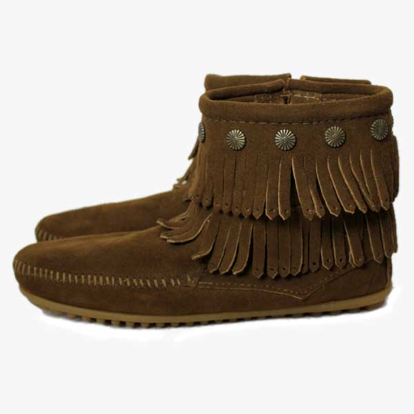 正規取扱店 MINNETONKA(ミネトンカ)Double Fringe Side Zip Boot(ダブルフリンジ サイドジップブーツ)#693 DUSTY BROWN レディース MT033