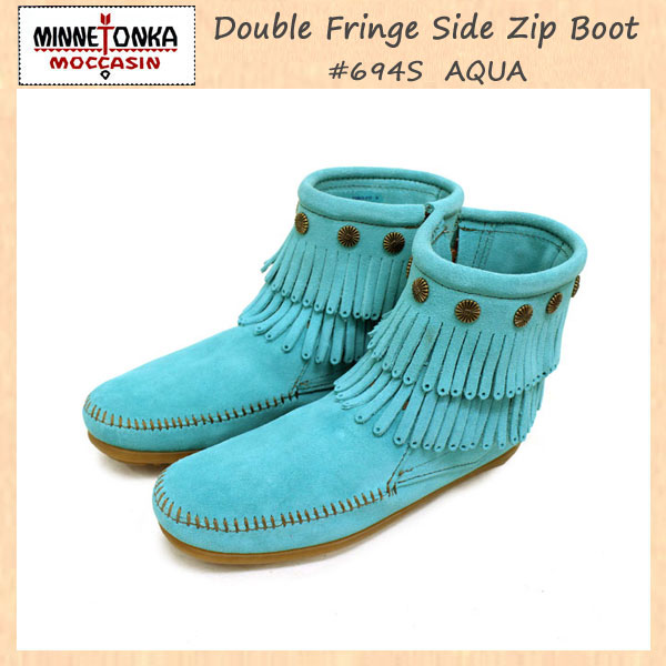 正規取扱店 MINNETONKA(ミネトンカ)Double Fringe Side Zip Boot(ダブルフリンジ サイドジップブーツ)#694S AQUA レディース MT145