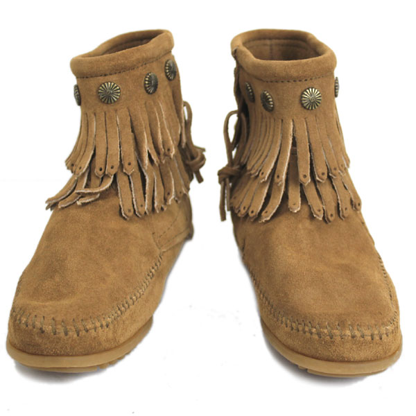 正規取扱店 MINNETONKA(ミネトンカ)Double Fringe Side Zip Boot(ダブルフリンジ サイドジップブーツ)#697T TAUPE レディース MT018