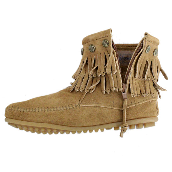 正規取扱店 MINNETONKA(ミネトンカ)Double Fringe Side Zip Boot(ダブルフリンジ サイドジップブーツ)#697T TAUPE レディース MT018