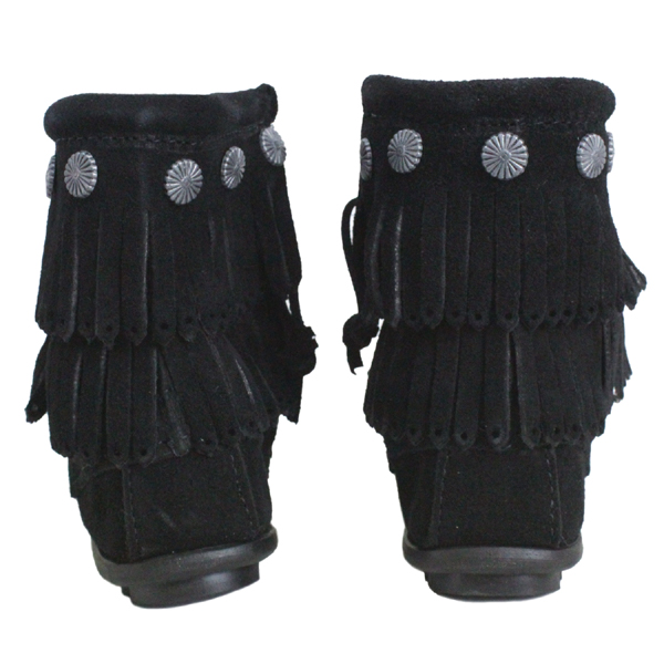 正規取扱店 MINNETONKA(ミネトンカ)Double Fringe Side Zip Boot(ダブルフリンジ サイドジップブーツ)#699 BLACK レディース MT017