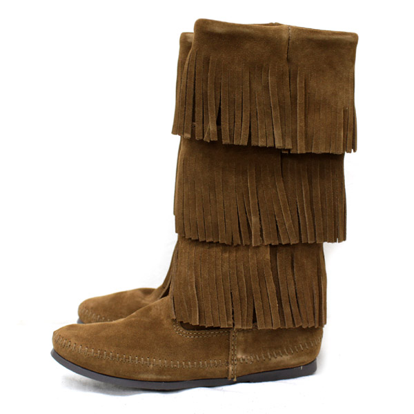 sale セール 正規取扱店 MINNETONKA(ミネトンカ)Calf Hi 3-Layer Fringe  Boot(カーフハイ3レイヤーフリンジブーツ)#1638 DUSTYBROWN レディース MT054