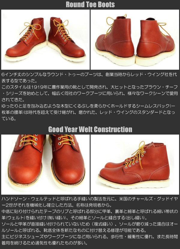 正規取扱店 REDWING (レッドウィング) 8166 6inch CLASSIC PLAIN TOE ブーツ オロ・ラセット(赤茶)