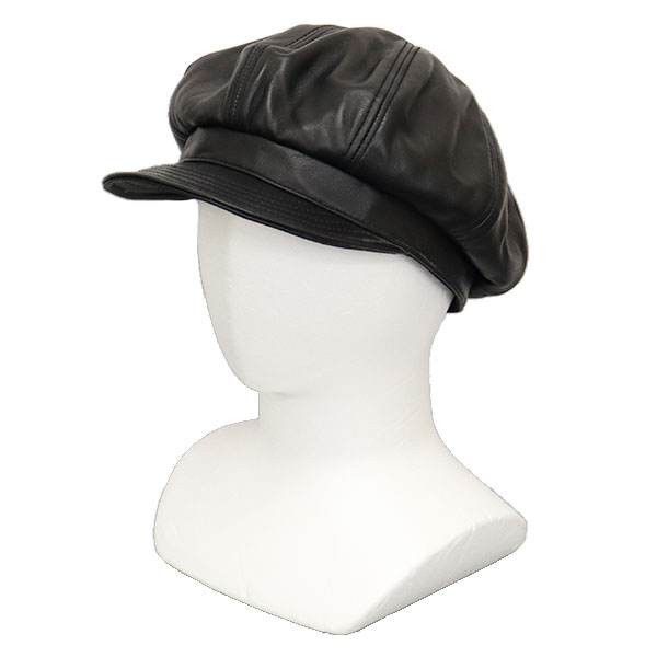 正規取扱店 Schott (ショット) 2974001 3129113 LEATHER NEWSBOY CAP レザー ニュースボーイ キャップ  キャスケット 09(10) BLACK