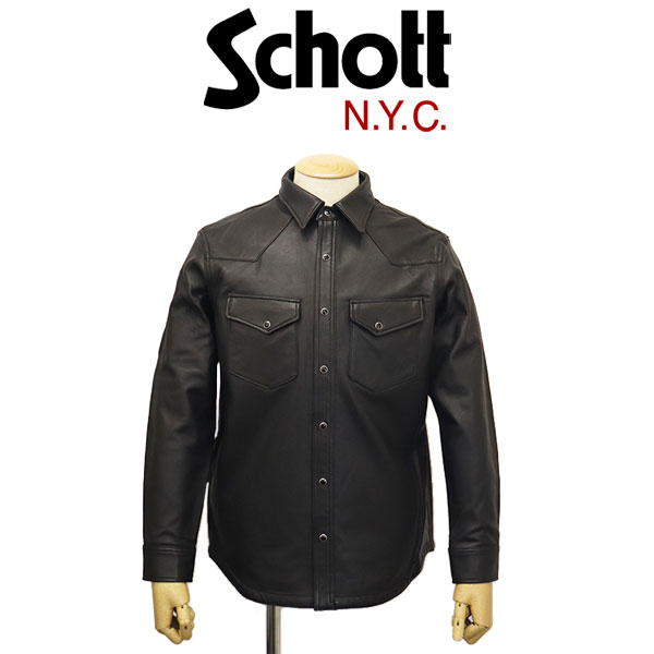 正規取扱店 Schott (ショット) 3150013 LAMB LEATHER WESTERN SHIRT ラムレザーウエスタンシャツ  10(09)BLACK