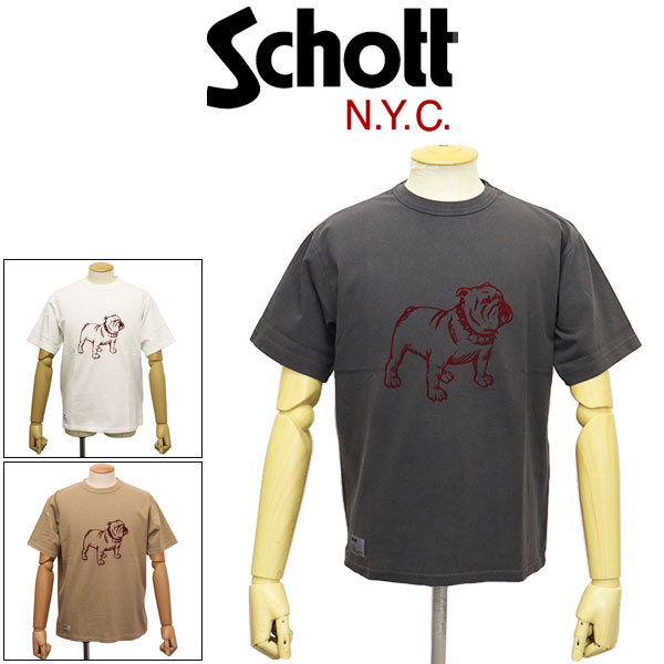 正規取扱店 Schott (ショット) 5134034 PIGMENT T-SHIRT FLOCKY BULLDO