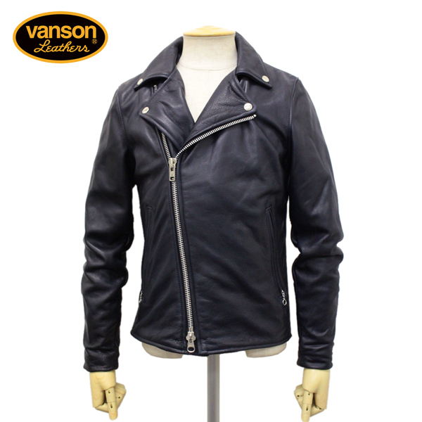 【超特価sale開催】 vanson バンソン　ライダース　レザージャケット　ブラック×ネイビー　40 レザージャケット